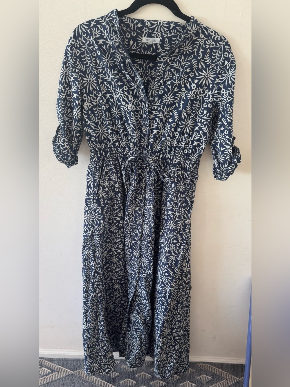 Beau & Ro Women's Navy Blue Floral Button-Front Dress, medium